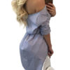 Long Sleeve Turndown Collar Striped Backless Short Dress - Image 2