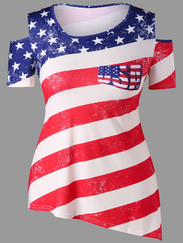 American Flag Cold Shoulder Asymmetric T-shirt