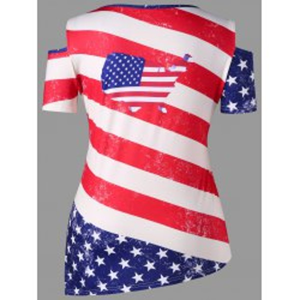 American Flag Cold Shoulder Asymmetric T-shirt - Image 2