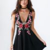 Black Floral Embroidered Mini Dress