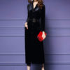 Black Maxi Dress Velour Long Sleeve Work Dress V Neck Women Shirt Dress - Image 3
