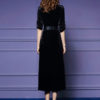 Black Maxi Dress Velour Long Sleeve Work Dress V Neck Women Shirt Dress - Image 5