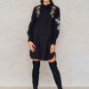 Black Shirt Dress Embroidered Long Sleeve Split Button Spring Dress - Image 4