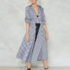 Blue Shirt Dress Long Sleeve Plaid Turndown Collar Women