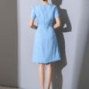 Blue Women Dress Chiffon Work Dress Rhinestone Pleated Short Sleeve Summer Dress - Image 6