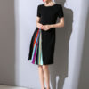 Blue Women Dress Chiffon Work Dress Rhinestone Pleated Short Sleeve Summer Dress - Image 4