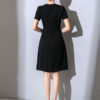 Blue Women Dress Chiffon Work Dress Rhinestone Pleated Short Sleeve Summer Dress - Image 3