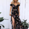 Bohemian Floral Split Lace Up Straps Maxi Dresses