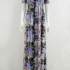 Boho Maxi Dress Black Floral Printed Off The Shoulder Short Sleeve Slit Long Dress - Image 5