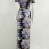 Boho Maxi Dress Black Floral Printed Off The Shoulder Short Sleeve Slit Long Dress - Image 3