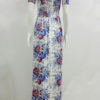 Boho Maxi Dress Black Floral Printed Off The Shoulder Short Sleeve Slit Long Dress - Image 2