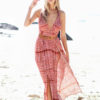 Boho Maxi Dress Women Chiffon Red Halter Ethnic Print Backless Split Beach Dress