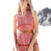 Boho Maxi Dress Women Chiffon Red Halter Ethnic Print Backless Split Beach Dress - Image 5