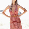 Boho Maxi Dress Women Chiffon Red Halter Ethnic Print Backless Split Beach Dress - Image 4