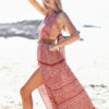 Boho Maxi Dress Women Chiffon Red Halter Ethnic Print Backless Split Beach Dress - Image 3