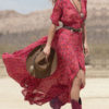 Boho Maxi Dress Women Red Print V Neck Chiffon Summer Dress