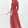 Boho Maxi Dress Women Red Print V Neck Chiffon Summer Dress - Image 2