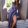 Boho V Neck High Split Long Sleeve Dresses