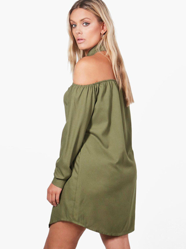 Casual Shirt Dress Hunter Green Turndown Collar Long Sleeve Cut Out Short Dresses For Women - Image 2