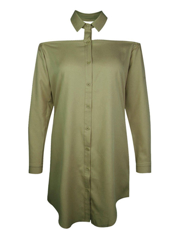 Casual Shirt Dress Hunter Green Turndown Collar Long Sleeve Cut Out Short Dresses For Women - Image 4