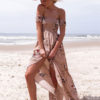 Chiffon Short Sleeve High Slit Maxi Dresses