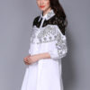 Cotton Shirt Dress Lace Embroidered Turndown Collar Women Mini Dress - Image 3