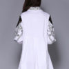 Cotton Shirt Dress Lace Embroidered Turndown Collar Women Mini Dress - Image 2