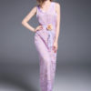 Elegant Lace Dress U Neck Sleeveless 3D Flower Shaping Lilac Maxi Dress - Image 5