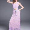 Elegant Lace Dress U Neck Sleeveless 3D Flower Shaping Lilac Maxi Dress - Image 4