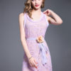 Elegant Lace Dress U Neck Sleeveless 3D Flower Shaping Lilac Maxi Dress - Image 2