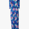 Floral Maxi Dress 2019 Women Blue Half Sleeve Summer Dress - Image 3