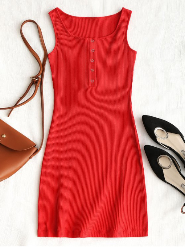 Knitted Snap Button Ribbed Dresses - Image 3