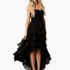 Strapless Sleeveless High Low Design Layered Ruffles Flared Dress