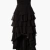 Strapless Sleeveless High Low Design Layered Ruffles Flared Dress - Image 2