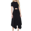 Long Black Dress Pleated Women’s Cut Out Short Sleeve Round Neck Irregular Maxi Dress