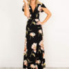 Maxi Dress Black V Neck Short Sleeve Floral Print Boho Long Dresses For Women