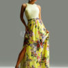 Multicolor Halter Cut Out Split Lace Maxi Dress