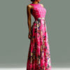 Multicolor Halter Cut Out Split Lace Maxi Dress - Image 3