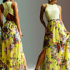 Multicolor Halter Cut Out Split Lace Maxi Dress - Image 2
