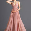 Pink Maxi Dress 2019 V Neck Chiffon Long Prom Dress For Women