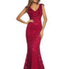 Red Lace Dress V Neck Sleeveless Ruffles Shaping Sexy Maxi Party Dress