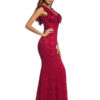 Red Lace Dress V Neck Sleeveless Ruffles Shaping Sexy Maxi Party Dress - Image 2