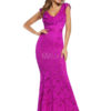Red Lace Dress V Neck Sleeveless Ruffles Shaping Sexy Maxi Party Dress - Image 4