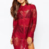 Red Shirt Dress Lace Women Long Sleeve Mini Dress Shift Dress