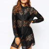 Red Shirt Dress Lace Women Long Sleeve Mini Dress Shift Dress - Image 5