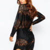 Red Shirt Dress Lace Women Long Sleeve Mini Dress Shift Dress - Image 4
