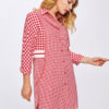 Red Shirt Dress Women Spread Collar Plaid Button Up Shift Dress - Image 2