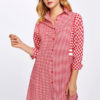 Red Shirt Dress Women Spread Collar Plaid Button Up Shift Dress - Image 3