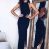Sexy Maxi Dress Long Summer Dress Halter Sleeveless Split Backless Evening Dress