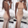 Sexy Maxi Dress Long Summer Dress Halter Sleeveless Split Backless Evening Dress - Image 4